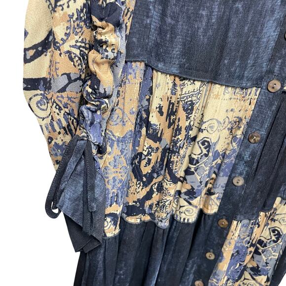 John Mark Patchwork Mixed Print Y-Neck 3/4 Sleeve Button Front Shirt Dress Small - Picture 5 of 9